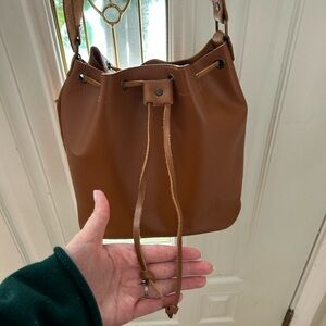 Elegant Brown Leather Bucket Bag